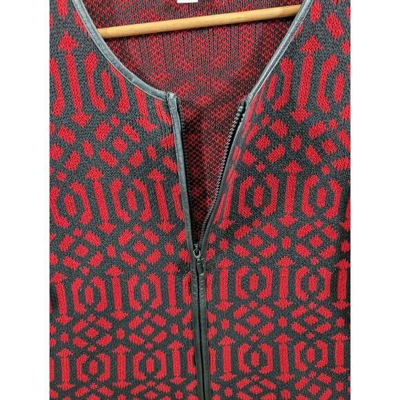 Chicos Women's Sweater Red and Black Faux Leather with Zipper Detail Size 3 - Picture 6 of 16